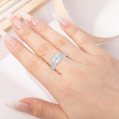 2 PC Radiant Cut Moissanite Bridal Wedding & Engagement Ring Set Promise & Anniversary Rings for Women