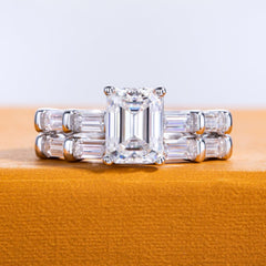 Emerald Cut CVD Diamond Wedding Rings Set Bridal Sets 10K Gold Engagement Promise Rings for Women Couples