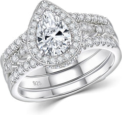 2 PC Pear Cut Moissanite Sterling Silver Bridal Wedding & Engagement Ring Set with Band Enhancer for Women