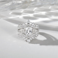 2 PC Radiant Cut Interchangeable  Moissanite Sterling Silver Bridal Wedding & Engagement Ring Set with Butterfly Eternity Band