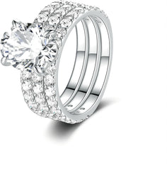 3 Piece Moissanite Wedding Ring Set 3CT D Color Sterling Silver