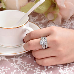 2 PC Oval Cut Moissanite Sterling Silver Bridal Wedding & Engagement Ring Set for Women