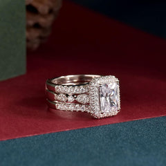 2 PC Radiant Cut Moissanite Sterling Silver Wedding Band Bridal Ring Enhancer Engagement Set for Women
