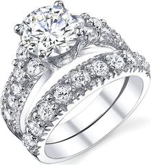 2 PC Round Cut CVD Diamond Halo Infinity Twisting Pave Bridal Wedding & Engagement Ring Set for Women