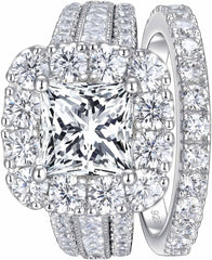 2 PC Vintage Princess Moissanite Wedding Rings Set for Women Sterling Silver Engagement Rings Set