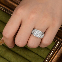 2 PC Princess Cut Moissanite Sterling Silver Bridal Wedding & Engagement Ring Enhancer Set for Women