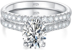2 PC Oval Cut CVD Diamond Sterling Silver Bridal Wedding Ring Set – Engagement, Promise & Eternity Rings for Women