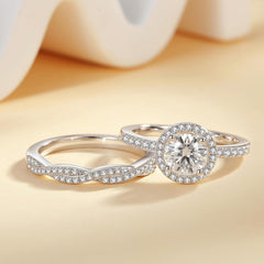 Round Cut Moissanite Engagement Ring Set For Women  925 Sterling Silver Wedding Ring