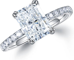 2ct Radiant Cut Moissanite Engagement Ring for Women - D Color VVS, 14K White Gold Plated Moissanite Engagement Ring