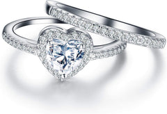 Heart Shaped CVD Diamond Bridal Promise Ring Set Wedding Engagement Bands for Women