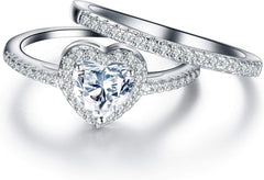 Heart Shaped Moissanite Bridal & Promise Ring Set Wedding Engagement Bands for Women