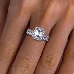 2PC 3CT Sterling Silver Emerald Cut Moissanite Bridal Sets