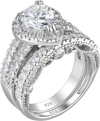 Pear Shape  Moissanite Sterling Silver Wedding & Engagement Ring Set for Women