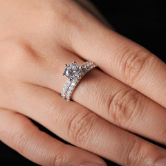 2 PC Round Cut CVD Diamond 10K Gold Infinity Eternity Solitaire Engagement & Wedding Ring Set for Women
