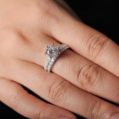 2 PC Round Cut Moissanite Sterling Silver Infinity Eternity Solitaire Engagement & Wedding Ring Set for Women