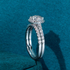 2 PC Square Halo CVD Diamond Sterling Silver Bridal Wedding & Engagement Ring Set for Women