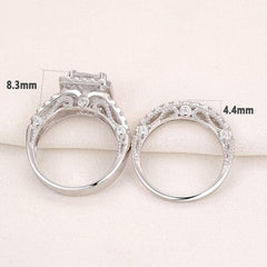 2 PC Princess Cut CVD Diamond Sterling Silver Bridal Wedding & Engagement Ring Set for Women