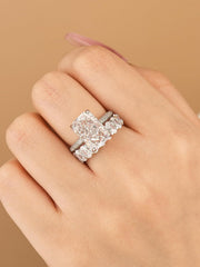 2 PC Radiant Cut CVD Diamond Sterling Silver Bridal Wedding & Engagement Ring Set for Women