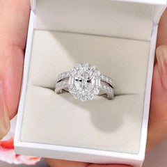 2PCS Oval Cut CVD Diamond 925 Sterling Silver Bridal Engagement & Wedding Ring Set for Women