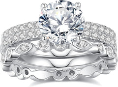 3 PC Round Cut CVD Diamond Sterling Silver Butterfly Bridal Ring Set Engagement, Wedding, Promise & Anniversary Ring for Women