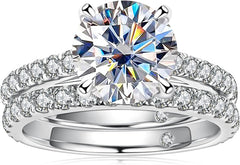 Round Cut Center Moissanite Sterling Silver Bridal Engagement & Wedding Ring Set for Women