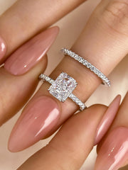 Radiant Cut Engagement Ring Set, Sterling Silver Moissanite Simulated Moissanite Wedding Ring Set for Women