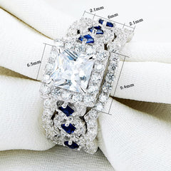 3 PC Princess Cut Moissanite Sterling Silver Bridal Engagement Ring Set with Wedding Bands for Women