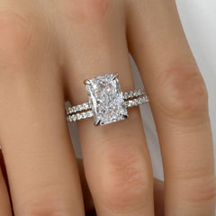 2 PC Radiant Cut CVD Diamond Sterling Silver Bridal Wedding & Engagement Ring Set for Women