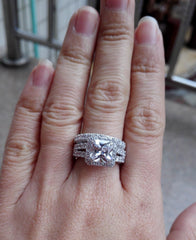 2 PC Princess Cut Moissanite Sterling Silver Bridal Wedding & Engagement Ring Set for Women