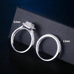 2 PC Round Brilliant Cut Moissanite Sterling Silver Bridal Wedding & Engagement Ring Set for Women