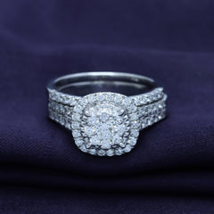 Halo Lab-Grown CVD Diamond Sterling Silver Bridal Wedding Engagement Ring Set for Women