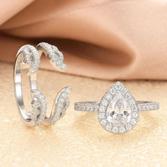 2 PC Pear Cut CVD Diamond Sterling Silver Bridal Wedding & Engagement Ring Enhancer Set for Women