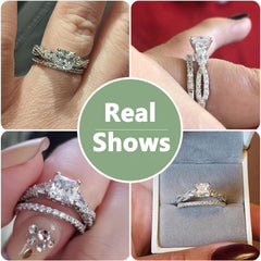 2 PC Princess & Pear Cut Moissanite Sterling Silver Bridal Wedding & Engagement Ring Set for Women