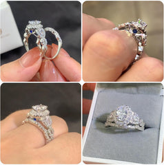 Oval Brilliant Cut CVD Diamond Sterling Silver Bridal Engagement & Wedding Ring Set for Women