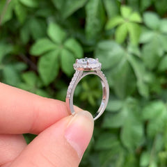 2PC Oval Cut Moissanite Sterling Silver Halo Bridal Engagement & Wedding Ring Set for Women