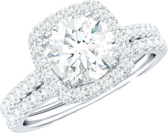 2 PC Round Brilliant Cut Halo CVD Diamond 14K Gold Bridal Wedding & Engagement R