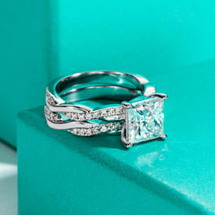 2 PC Princess Cut CVD Diamond Infinity Twisted Vine Sterling Silver Bridal Wedding & Engagement Ring Set for Women