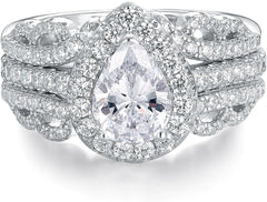 2 PC Pear Cut CVD Diamond Sterling Silver Bridal Wedding & Engagement Ring Enhancer Set for Women
