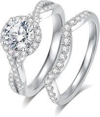 2 PC Round Cut Moissanite 925 Sterling Silver Bridal Wedding & Engagement Promise Ring Set for Women