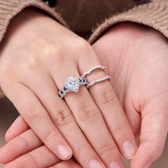 3pcs  Pear Shape Moissanite Sterling Silver Bridal Wedding & Engagement Ring Set for Women