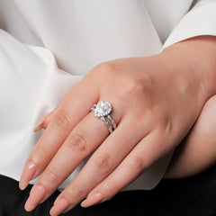 2 PC Pear Cut Halo Promise Engagement Ring for Women in 925 Sterling Silver Stackable Rings for Her Wedding Band Bridal Ring Set