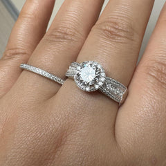 2 PC Round Brilliant Cut Halo CVD Diamond 18K Gold Bridal Wedding & Engagement R