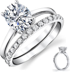 2PC Oval Cut Moissanite Sterling Silver Bridal Engagement & Wedding Ring Set for Women
