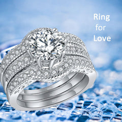 3 PC Round Brilliant Cut Halo CVD Diamond Solid 14K Gold Bridal Wedding & Engage