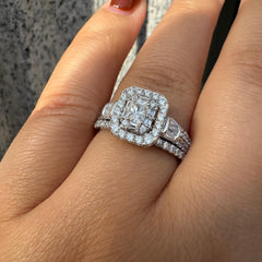 2 PC Radiant Cut Moissanite Sterling Silver Bridal Wedding & Engagement Ring Set for Women