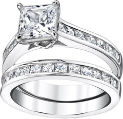 Princess Cut Moissanite Sterling Silver Bridal Engagement & Wedding Ring Set