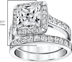 2 PC Princess Cut CVD Diamond Sterling Silver Bridal Wedding & Engagement Ring Set for Women