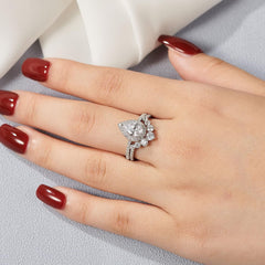 2 PC Vintage Halo Moissanite Sterling Silver Bridal Wedding & Engagement Ring Set for Women