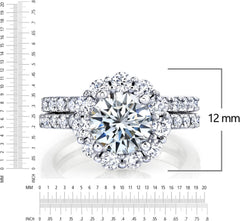2 PC Round CVD Diamond Crown Halo Sterling Silver Bridal Wedding & Engagement Ring Set for Women