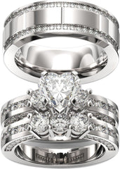 2 PC Heart Cut CVD Diamond 10K Gold His & Hers Couples Bridal Wedding & Promise Ring Set